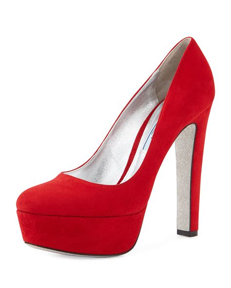 prada red suede heel platform pump|prada pumps and sandals.